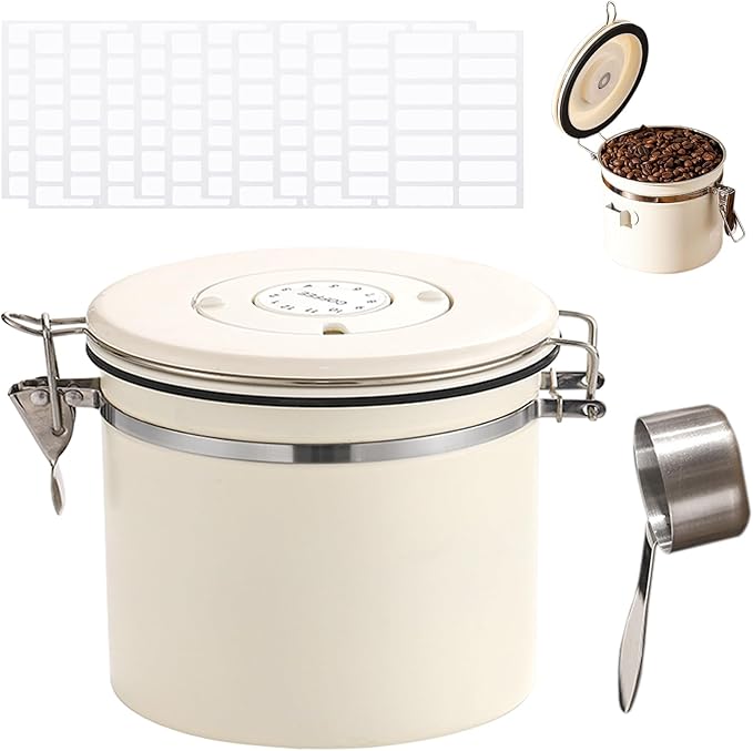 Stainless Steel Coffee Canister, 40 fl oz, Airtight Lid with CO2 Valve, Perfect for Bean, Ground & Tea Storage - Coffee Lovers Essential