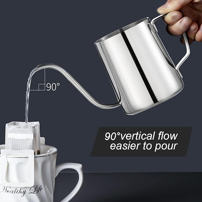 PARACITY Pour Over Kettle, Gooseneck Spout Coffee Tea Pot,12OZ Hanging Ear Hand Blunt Long Narrow Drip Cup Gooseneck Kettle, Camping Coffee Pot for Travel Outdoor(Stainless Steel)