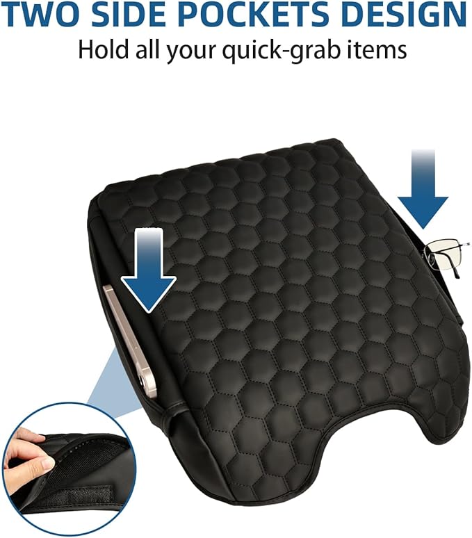 Center Console Cover Compatible with 2015-2020 F150, 2017-2022 F250 F350 F450, 2018-2024 Expedition Bucket Seat Console, 1.2'' Thickened Middle Console Cover with Pockets(Bucket Seat Only)