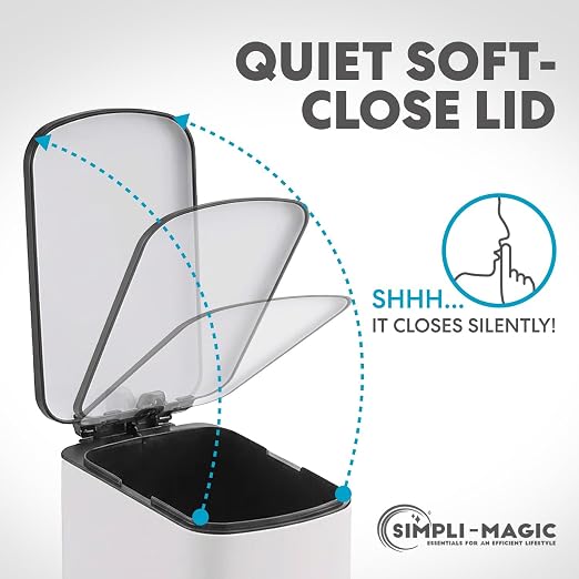 SIMPLI-Magic 6L/1.6G Stainless Steel Bathroom Trash Can with Hands-Free Foot Pedal, Quiet Soft-Close Lid, Compact Space-Saving Size