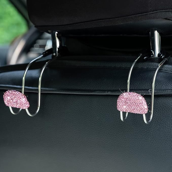 Car Decor Hooks for Purses And Bags, Durable Backseat Holder, Cute Heavy-Duty Metal Purse Hook Hangers, Storage Universal for SUV Truck & Van, Car Accessories for Women/Men, Pink