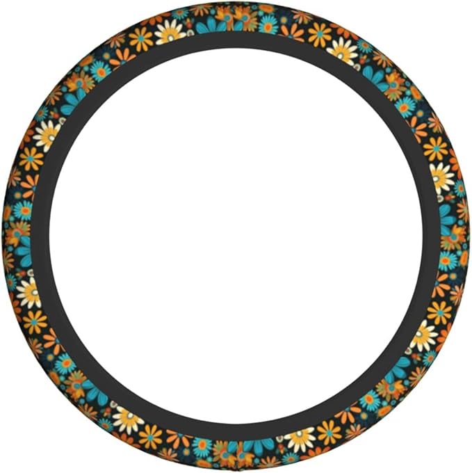 Artistic Floral Pattern Steering Wheel Cover for Women Breathable Anti Slip Stretch Cute Steering Wheel Covers Car Protector Accessories Universal 15 Inch