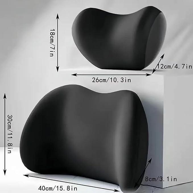 Car Lumbar Support Pillow and Car Neck Pillow for Nissan Note Tiida Wingroad NV200, Ergonomic Memory Foam Car Seat Headrest & Lumbar Cushion with Adjustable Strap Neck and Back Pain Relief Cushion