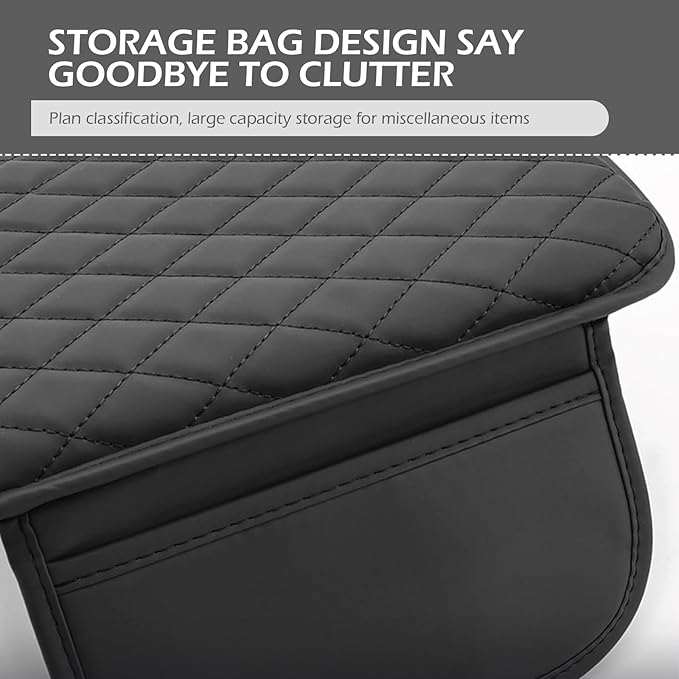 Center Console Cover, Microfiber Leather Arm Rest Cover Cushion with 2 Storage Bags, Middle Console Protective Cover, Car Accessories for Women, Universal for Trucks, Cars, SUVs (Black)