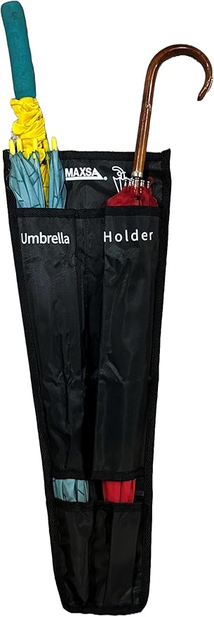 Maxsa 25577 Car Umbrella Holder, Headrest Organizer Holds 2 Umbrellas, Waterproof Seat Back Organizer, Car Truck Back Seat Umbrella Storage Holder, Black