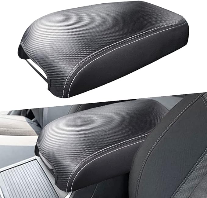 Center Console Cover Anti-Scratch Leather Armrest Pad Replace for 2019 2020 2021 2022 2023 2024 2025 Dodge RAM 1500 2500 3500 Accessories, For All Makes & Models with Bucket Seats (Carbon fiber)
