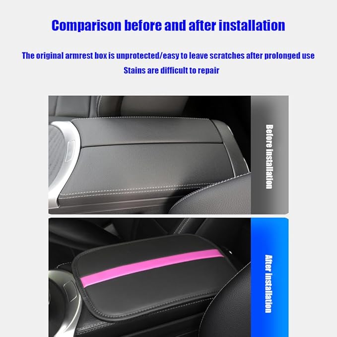 Car Armrest Seat Box Mat, PU Leather Center Console Cover, Universal Waterproof Car Interior Accessories, Arm Rest Box Protector Cushion Pad for Most Vehicle (Purple)
