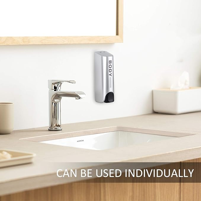 Wall Mounted Shower Soap Dispenser 2 Chamber No Drill Shampoo Dispenser for Shower, Refillable Shampoo Bottles, Wall Shampoo and Body Wash Dispenser for Bathroom Hotel 2 * 350ml Silver