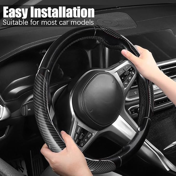 JDDRY Car Steering Wheel Protector,Bright Carbon Fiber Steering Wheel Cover,Non-Slip Steering Wheel Cover Protector,Universal Car Accessories(Black,3PC)