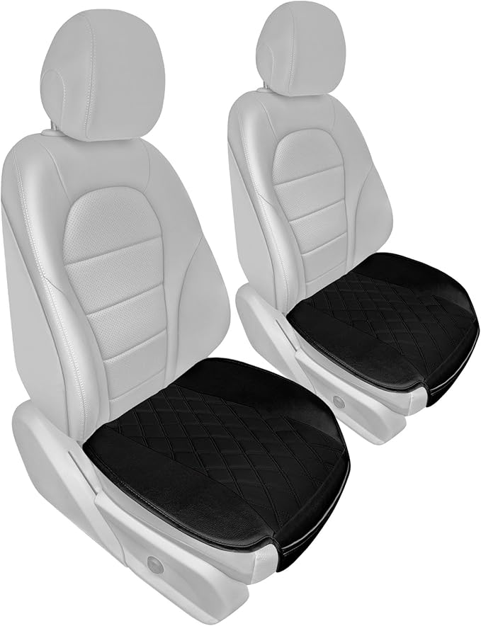 FH Group Faux Leather Seat Cushion Pad with Front Pocket Front Set – Universal Fit for Cars Trucks & SUVs (Black)
