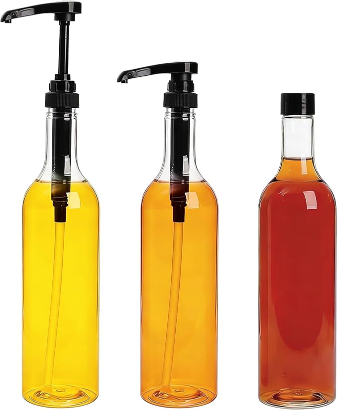 8 Pack 25.4Oz Coffee Syrup Dispenser, 750ml PET Syrup Bottles with Pump&Lid, Clear Plastic Long Neck Drinking Bottle Set for Coffee Bar Accessories Home Party Decor Flavored(Black)