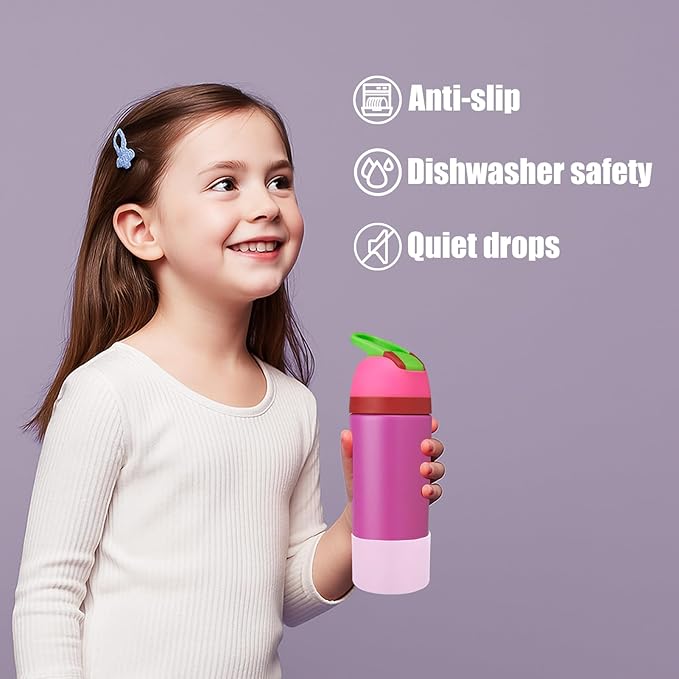 Mity rain 2PCS Protective Boot Compatible with Owala Kids Water Bottle 16 oz &14 oz, Silicone Boot Accessories for Owala Kids FreeSip 16oz & Flip 14oz (Lavender)