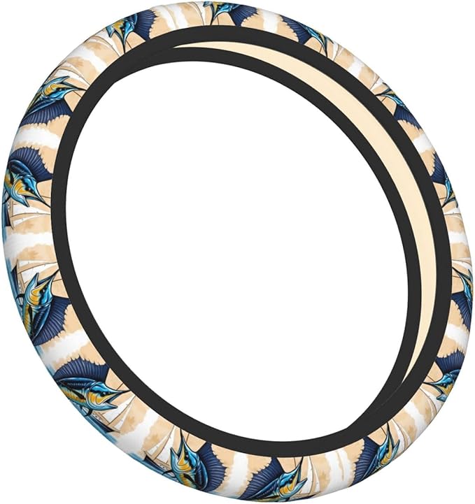 Beautiful Blue Marlin Pattern Car Steering Wheel Cover, 15 Inch Steering Wheel Cover Stylish Decor for Most Cars