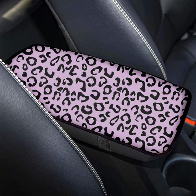 Produced Leopard Center Console Pad, Black Car Armrest Pad Car Seat Box Cover Protector for Most Vehicle