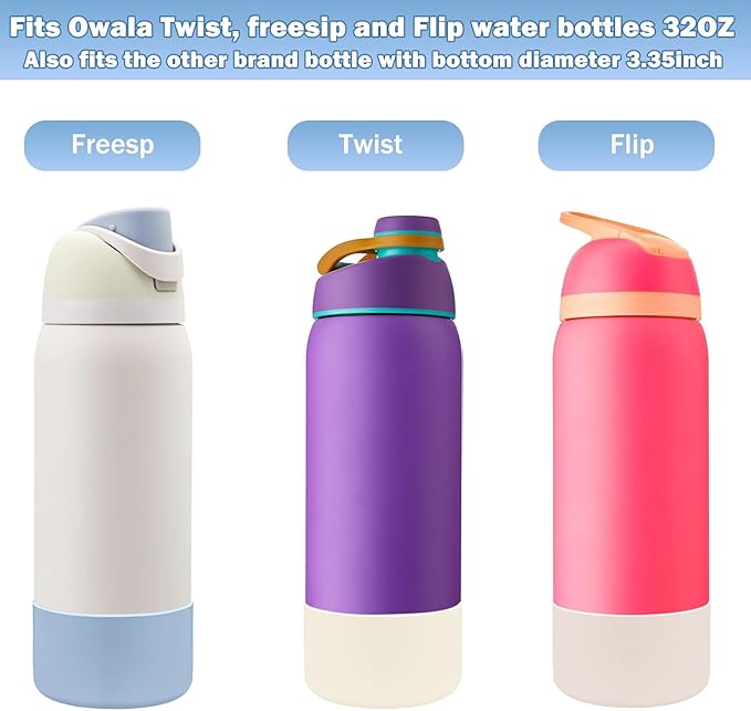 2Pcs Silicone Boot Sleeve for Owala Water Bottle FreeSip Twist and Flip Protective Silicone Bottom Base Bumper for Owala Flask Water Bottle BPA Free, Anti-Slip