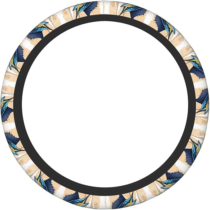 Beautiful Blue Marlin Pattern Car Steering Wheel Cover, 15 Inch Steering Wheel Cover Stylish Decor for Most Cars