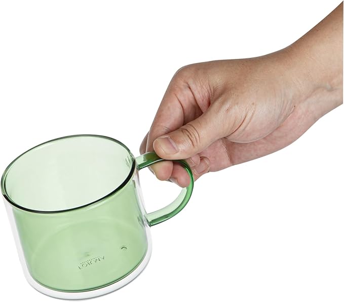 Restaurantware Coffee Cups 12 Pack of 11 oz Double Wall Glass Insulated Coffee Cup Borosilicate Mug Thermal Shock Resistant Handle Modern Design