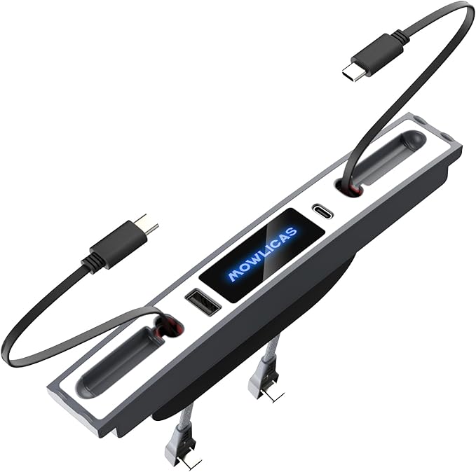 2 USB C Charging Hub for Tesla (White), Retractable 27W Fast Charger for iPhone 15 is Necessary Tesla Tesla Model 3/Y Accessories (2024-2021) but not Highland or Juniper Compatible
