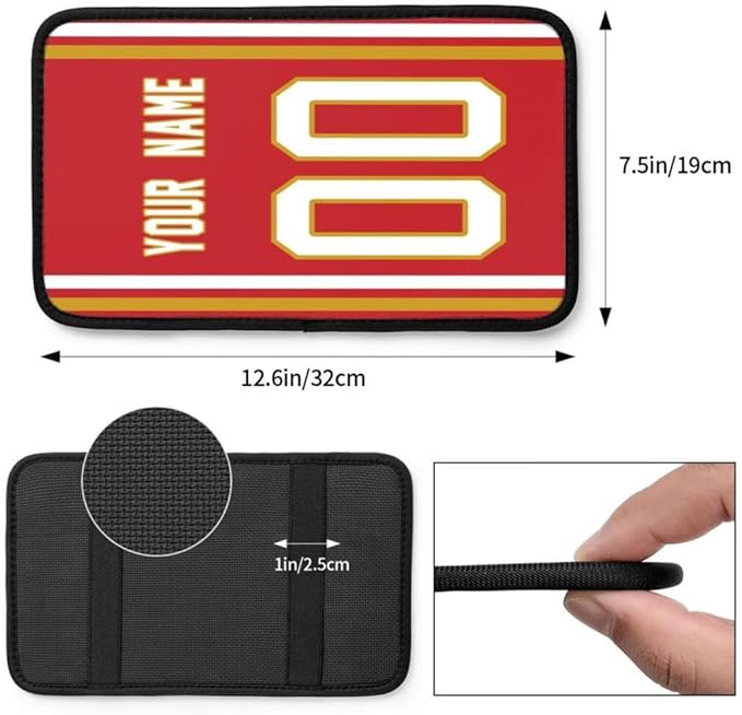 Custom Car Armrest Cover,Add Personalized Name and Number As Gifts for Loyal Football Fans,American Football Auto Center Console Pad Car handrail Box Cushion,Fit for Most Car Seat Box Cover Protector