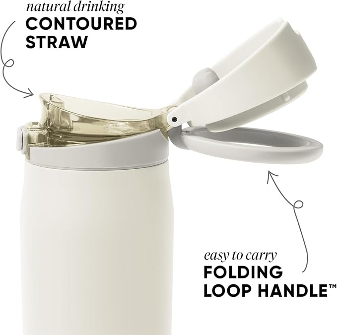 Simple Modern Mesa Loop Water Bottle with Covered Straw and Handle | 24oz Cup Holder Friendly Insulated Stainless Steel Bottles for Travel, Sports and School | Cashew