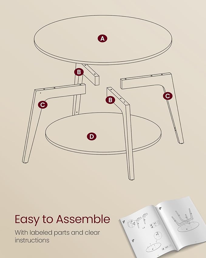 VASAGLE MAEZO Collection - Round Coffee Table, 2-Tier Center Table with Storage, Tapered Legs, Curved Transitions, 31.5 Dia. x 17.7 H Inches, Easy Assembly, for Living Room, Charcoal Gray ULCT243B22