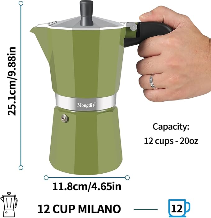 Mongdio Stovetop Espresso Maker Moka Pot, Stove Top Cuban Coffee Maker, Italian Greca Mocha Pot, 12 Espresso Cups, 20 oz - Green