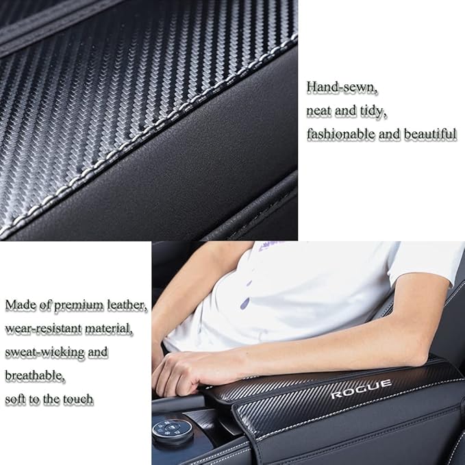 XITER 1PC Leather Center Console Armrest Cover with Side Pockets for Nissan Rogue 2021 2022 2023 2024 2025 2026 Accessories(Carbon Fiber+Black)
