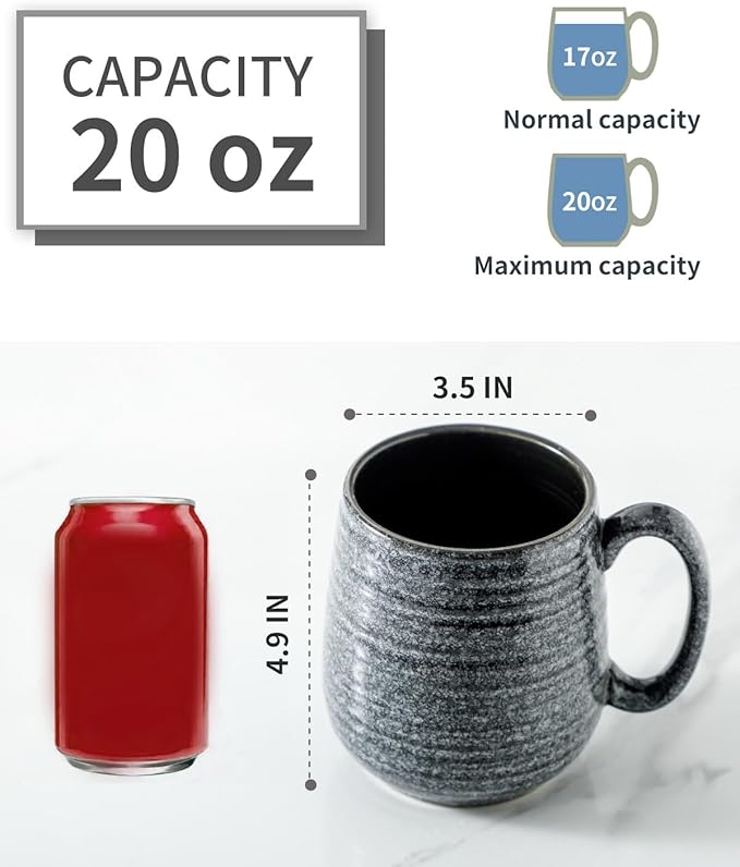 Hasense Large Coffee Cups Ceramic Set of 2, Porcealin 20 oz Coffee Mugs as Friend Gifts, Modern Coffee Mug with Big Handle for Latte Coffee Tea Soup as Friend Gifts, Dishwasher and Microwave Safe,Grey