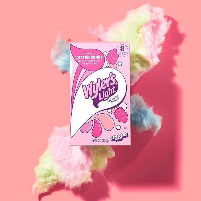 Wyler's Light Singles To Go Powder Packets, Water Drink Mix, Watertok Cotton Candy, 96 Servings, 8 Count x Pack of 12