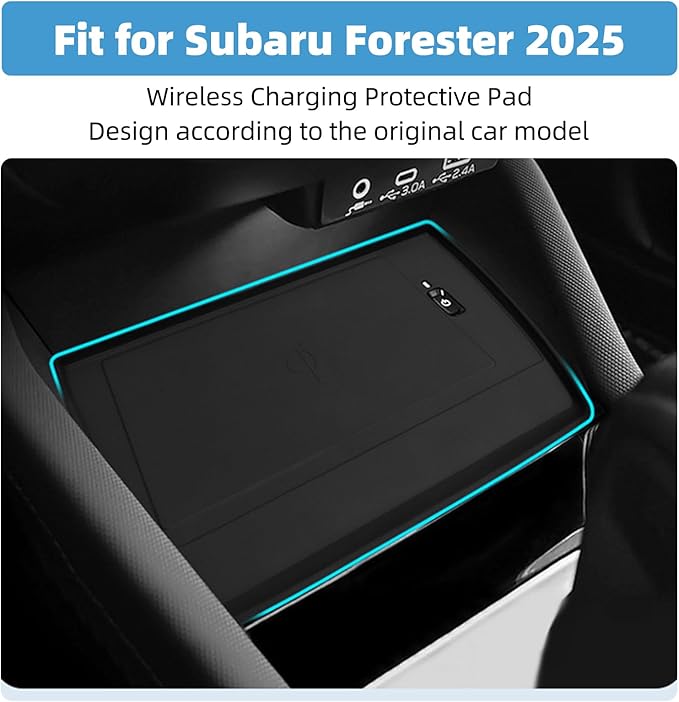 Center Console Wireless Charging Pad Fit for Subaru Forester 2025 Silicone Non-Slip Wireless Charger Tray Protective Mat Interior Accessories