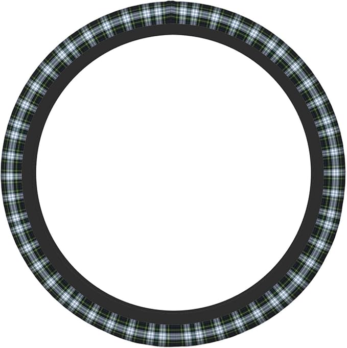 Thickened Elastic Steering Wheel Cover, Plaid Tartan Clan Gordon Scottish Green White Ultra, Soft, Breathable, Fit for Cars, SUVs, Trucks, Stylish Comfortable Grip