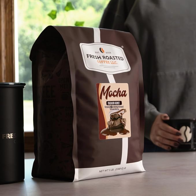 Fresh Roasted Coffee, Mocha Flavored Coffee, 5 lb (80 oz), Medium Roast, Kosher, Ground