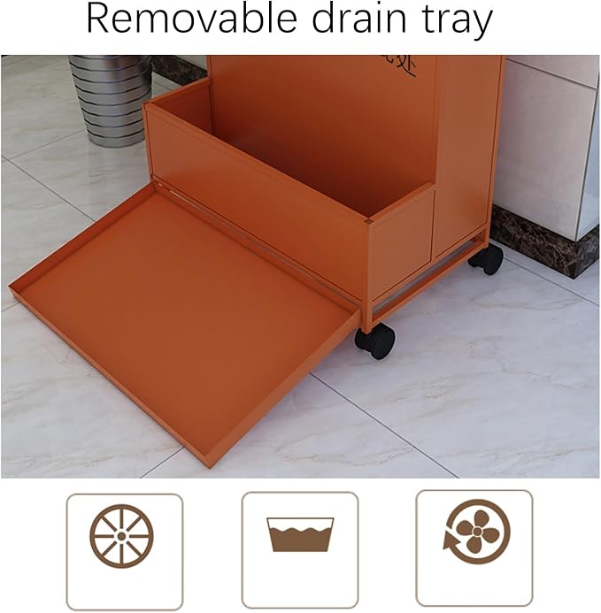 SEIFE Movable Commercial Metal Large Capacity Umbrella Holder With removable drain tray,Can hold 30 umbrellas，Indoor Entryway Umbrella stand，For Hotel,Offices,home(Orange)