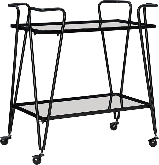 Gina Black Mid Century Bar Cart with Mirrored Shelves by Linon