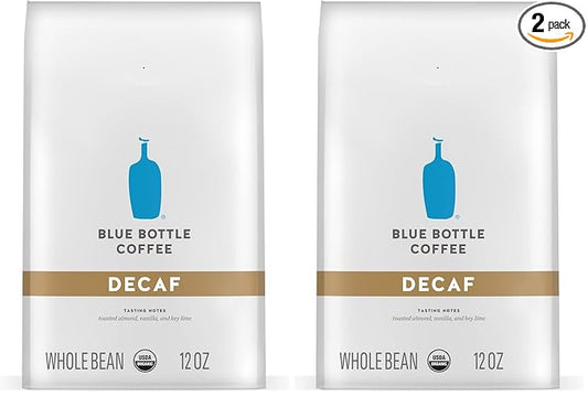 Blue Bottle Whole Bean Organic Coffee, Decaf, Medium Roast, 12 Ounce bag (Pack of 2)