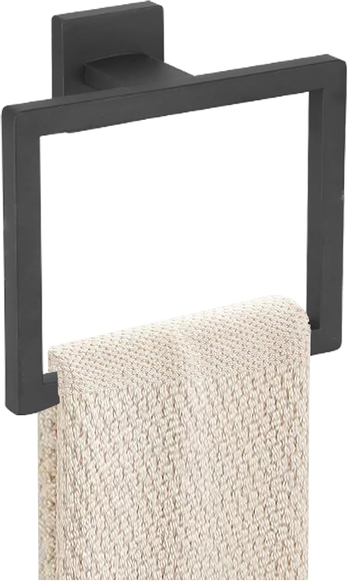JOPOFI Towel Ring - Thicken Stainless Steel Towel Holder, Towel Racks for Bathroom, Square Modern Design Hand Towel Holder, Contemporary Hand Towel Bar - Matte Black