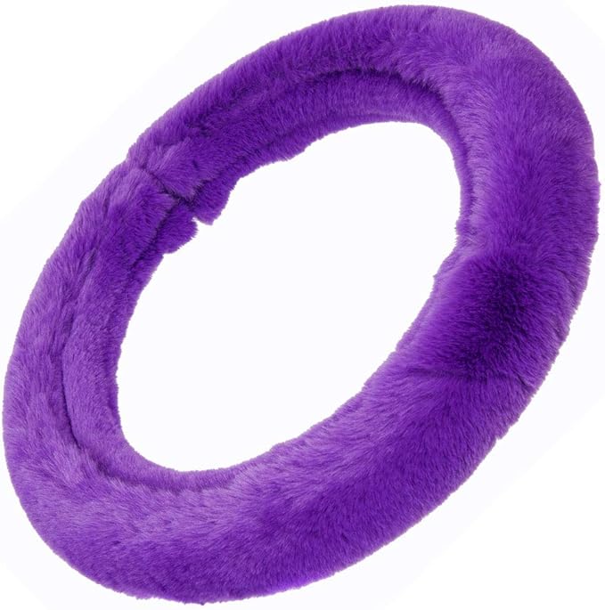 Carbella Faux Fur Steering Wheel Cover for Women – Wool Sheepskin Fluffy Fleece Warm and Cozy Comfort for Hands in Winter, Fits Most Steering Wheel Sizes 14.5 - 15