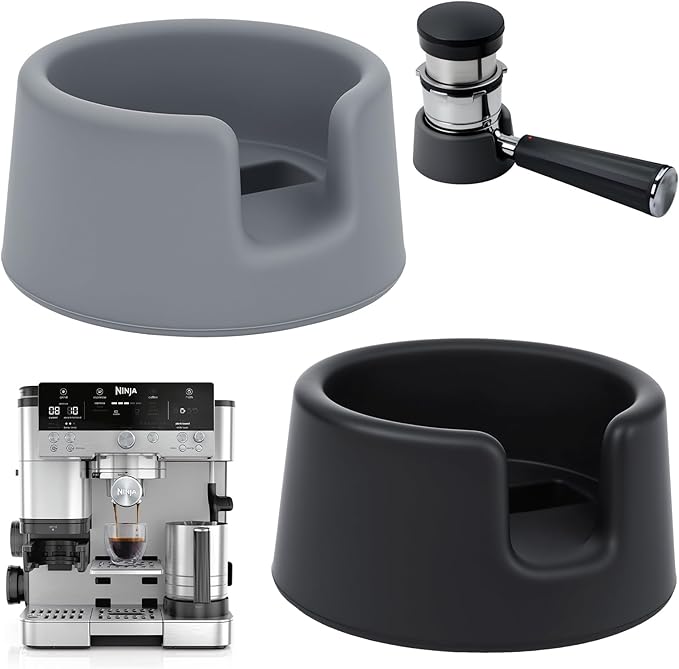 2-Pack Silicone Upgraded Portafilter Holder, Black & Gray Espresso Tamping Station Compatible with Ninja Luxe Cafe ES601 ES701, Essential Ninja Espresso Machine Accessories