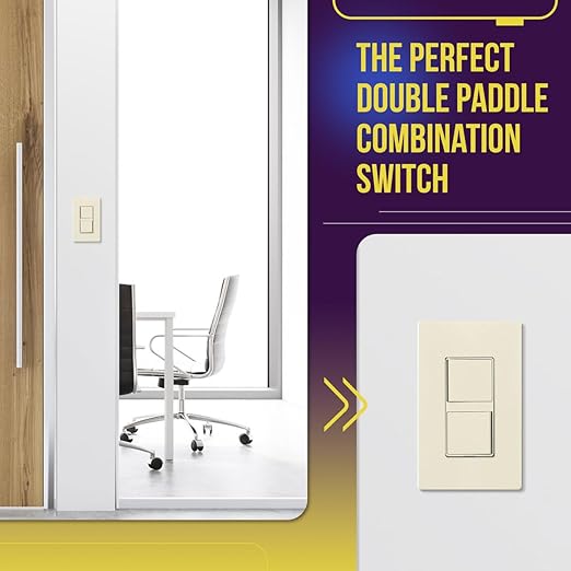 ENERLITES Double Paddle Rocker Decorator Switch, Gloss Finish, Ground Terminal, Clamp-Type Wiring, Copper Wires Only, Single Pole, Residential/Commercial Grade, 15A 120-277VAC, 62834-LA, Light Almond