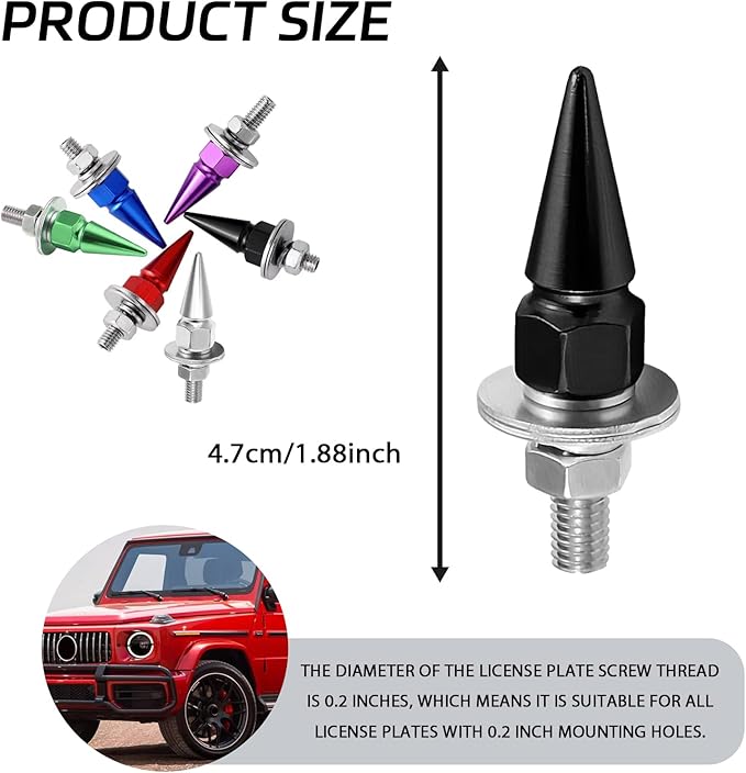 4 PCS License Plate Screws, Spike Anti Theft Motorcycle License Plate Screws Bolts Set, Aluminum Security Fasteners Kit for Car Truck Motorcycle Plate Frames, Car Decorative Accessories (Black)