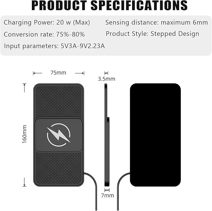 Wireless Car Phone Charger for Chrysler Pacifica Pacifica Plug-in Hybrid, Type C/USB 20W Fast Charging Pad, Non-Slip Charging Station for Travel Home Office Desk, Lightweight,Type-C