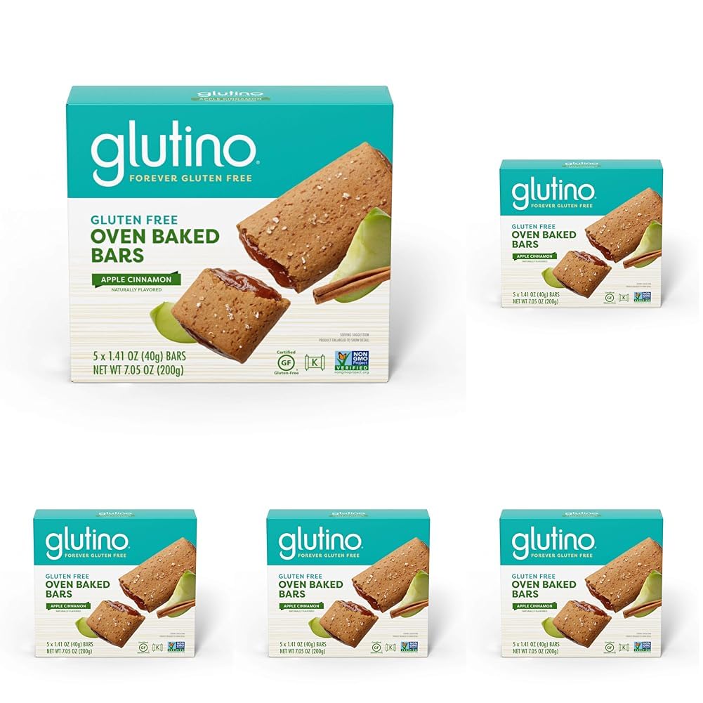 Glutino Gluten Free Oven Baked Bar, Apple Cinnamon, Naturally Flavored, 5 ct