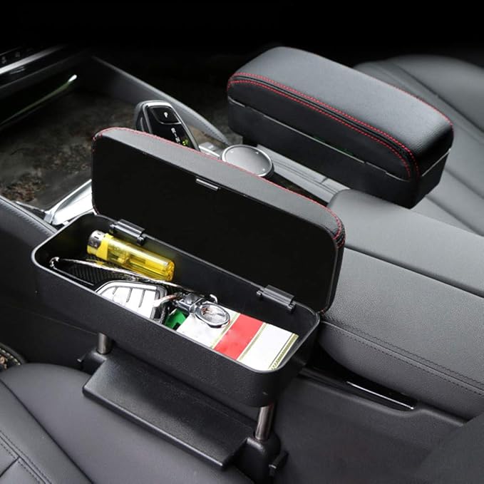 Car Armrest Storage Box, Universal Car Center Console Arm Rest Cushion with Adjustable Height, Car Seat Gap Filler Organizer, Car Armrest Support Elbow Pad for Most Car Models