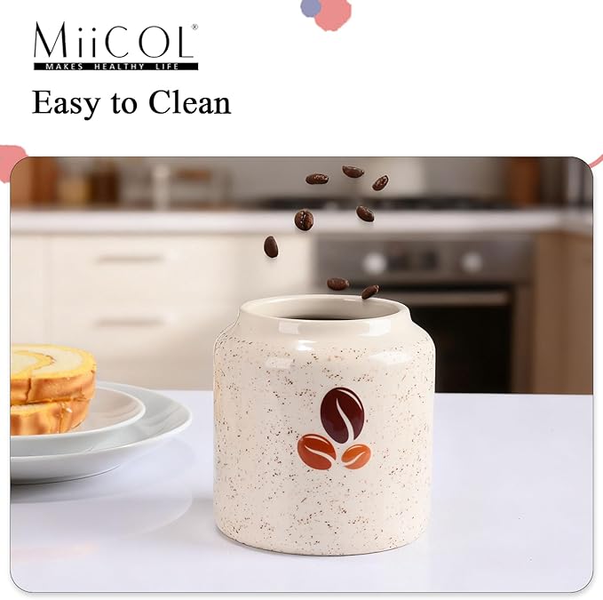 Miicol Ceramic Storage Canister, Coffee Canister with Airtight Lid, Round Food Storage Container, Kitchen Storage Jar for Coffee Bean, Flour, Sugar, Pasta, Spices, 20 fl.oz
