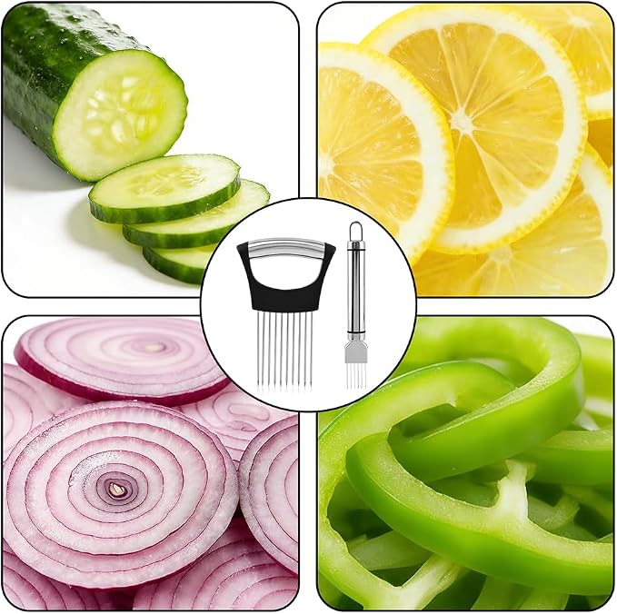 Onion Holder & Slicer Set, Kitchen Scallion Onion Cutter, Kitchen Herb Cutter, Scallion Shredding Tool, Chopper for Slicing of Tomatoes, Avocados, Eggs and Other Vegetables