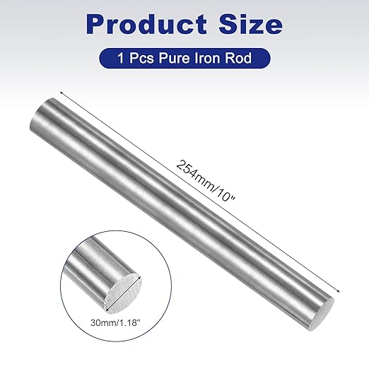 PATIKIL Pure Iron Bar, 1.18" Diameter 10" Length Iron String Rod Steel Stick DIY Craft Supplies for Crafting Science Lab Testing