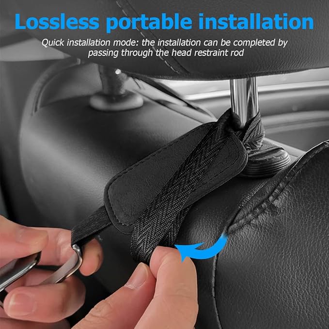 AUCELI Car Seat Headrest Suede Hook, 2 Pack Auto Seat Back Hooks, Suede Storage Organizer with Metal Hanger, Vehicle Backseat Hangers, Creative Interior Accessories for Hanging Grocery Purse (Black)