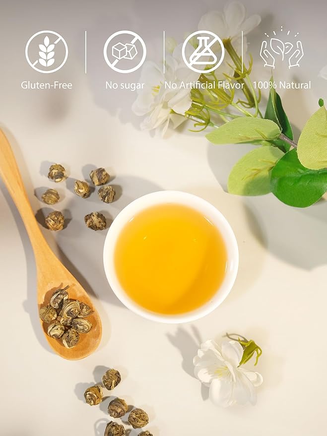 TeeLux Jasmine Pearls Green Tea, Handrolled Green Tea Loose Leaf with Delightful Aroma, Natural Jasmine Pearl Tea, 16oz