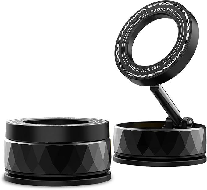 Vacuum Magnetic Phone Holder, Magnetic Phone Holders for Car, Suction Cup & Strong Magnet & 360°Adjustment, Magsafe Magnetic Mounts Accessories for iPhone 12-17(Black)