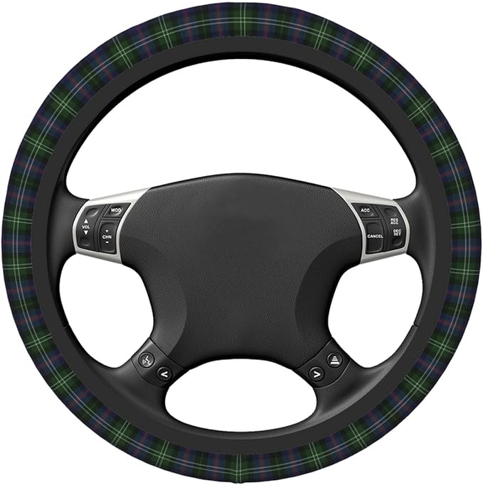 Thickened Elastic Steering Wheel Cover, Plaid Clan Sutherland Purple Green Check Tartan Ultra, Soft, Breathable, Fit for Cars, SUVs, Trucks, Stylish Comfortable Grip